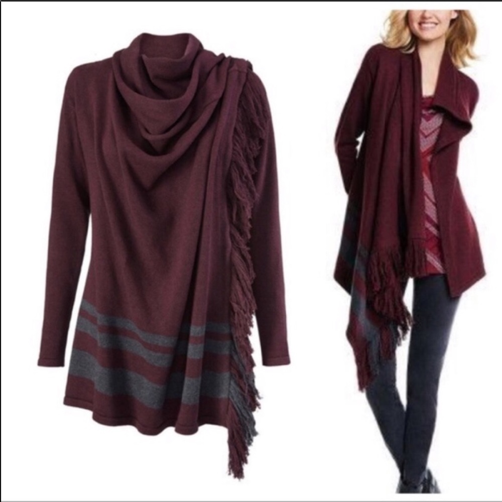 Cabi Port Fringe Sweater Cardigan L EUC - Picture 1 of 6